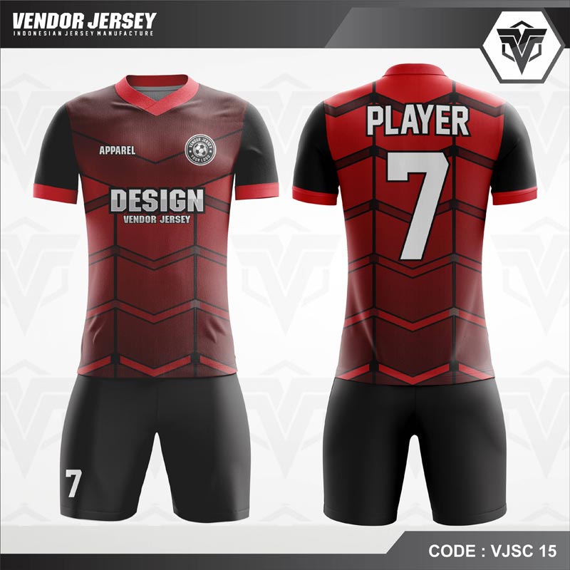 Desain Kostum Futsal Code VJSC 15 Merah Gradasi